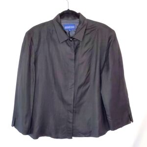 Linen Blend Lined Blazer Size 16 Button-Up Shacket Career Academia Boxy Retro